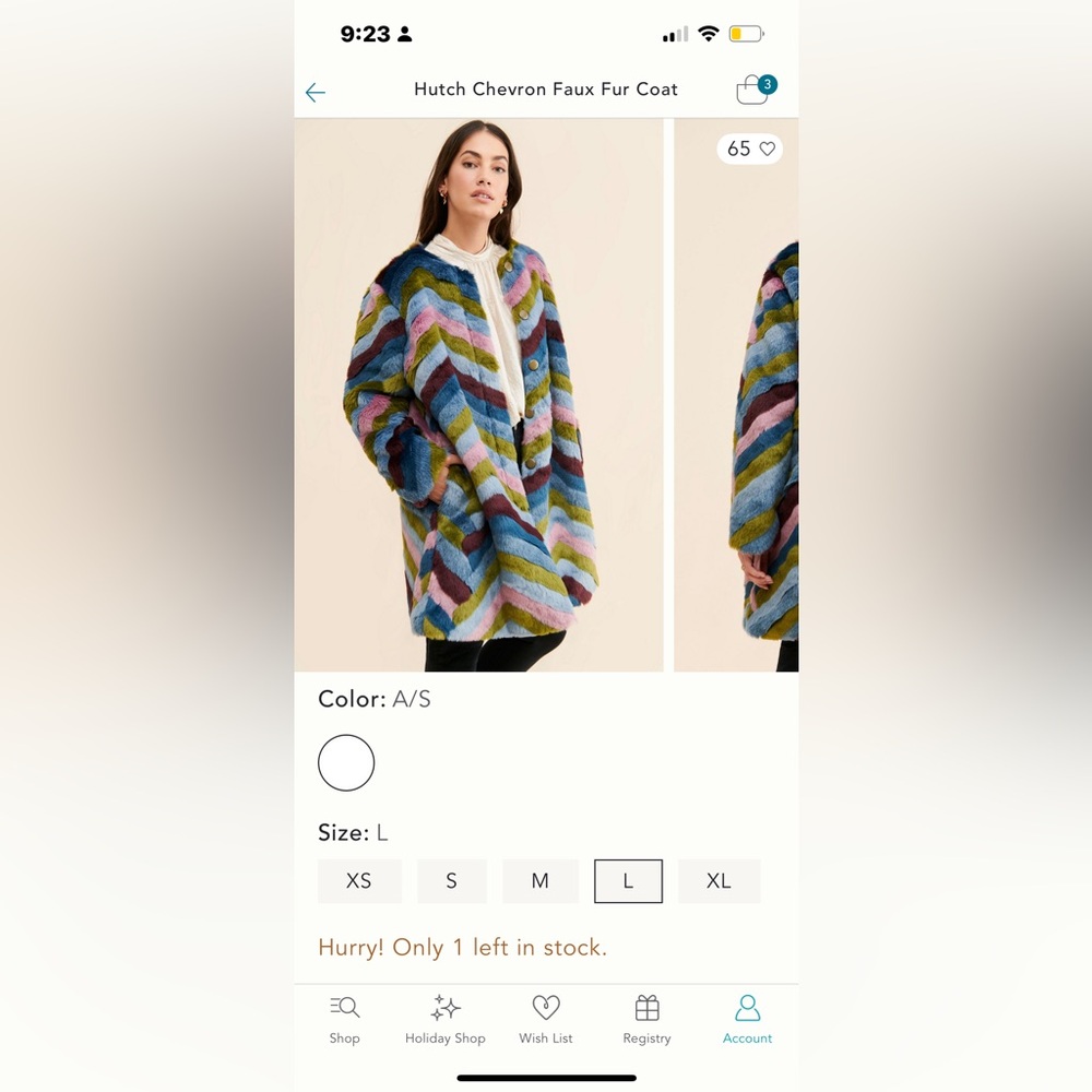 Anthropologie Hutch Multicolor Chevron Faux Fur Coat